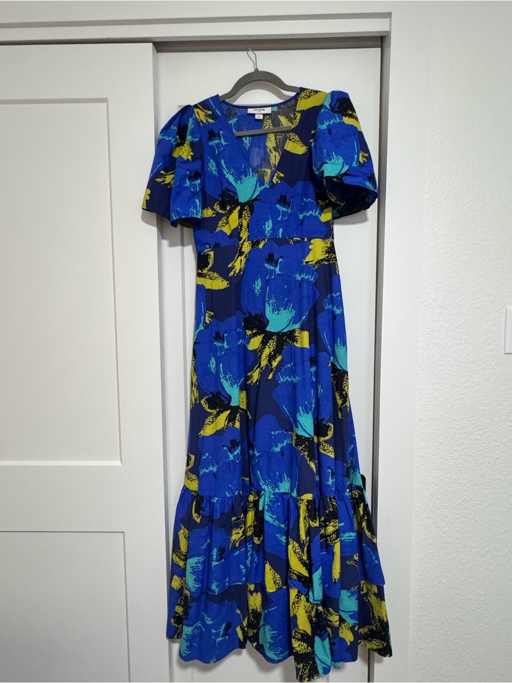 Christopher John Rogers for Target Blue Floral Midi Dress with Puff Sleeves
